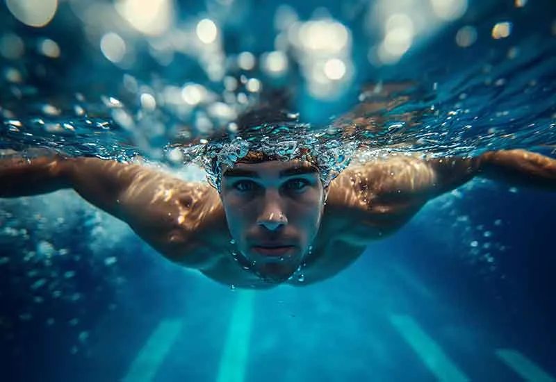 Schwimmer unter Wasser im Becken